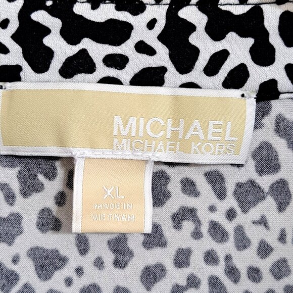 Michael Michael Kors Women's XL Half Zip Button Tab Sleeve V-Neck Multicolor Top - Picture 2 of 9